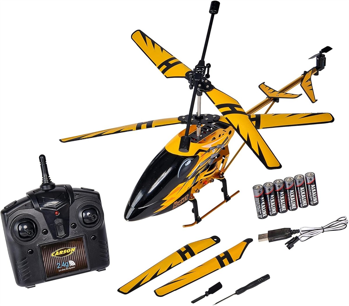 Fernbedienung, Helikopter, 4-Kanal, Gelb-schwarz, Batterien