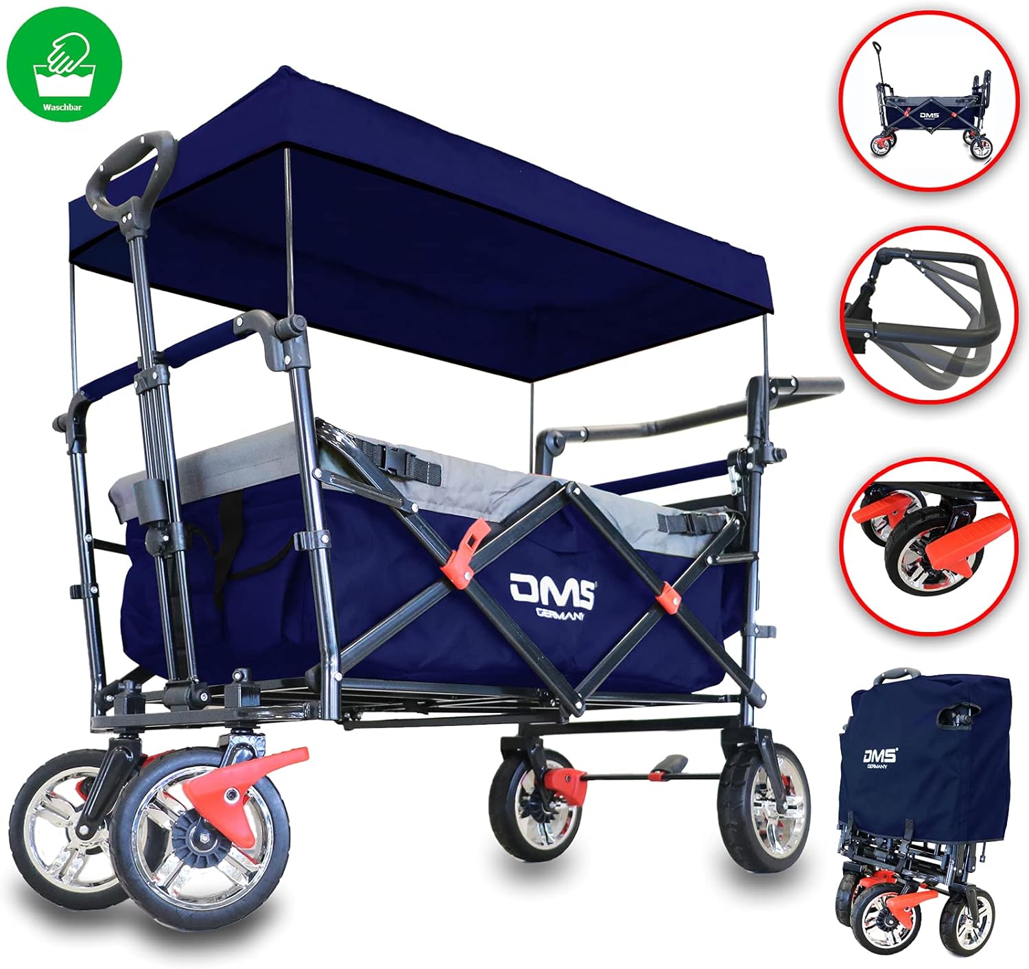 DMS Bollerwagen Faltbar Dach Handwagen Strandwagen Gerätewagen BW-03 Blau