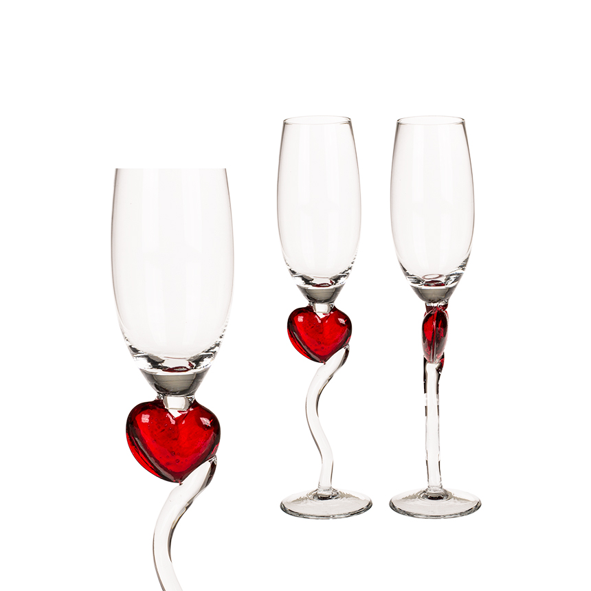 Champagnerglas mit rotem Herz ca. 24 cm 2er-Set