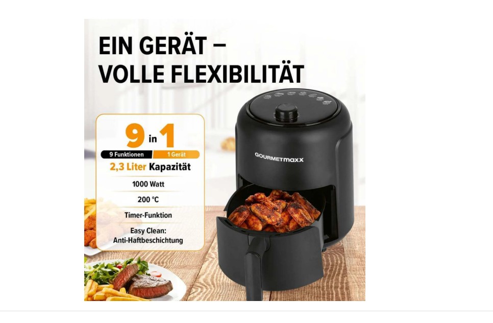 Fritteuse, Große Kapazität, 2,3 Liter, Antihaftbeschichtung, Timer-Funktion