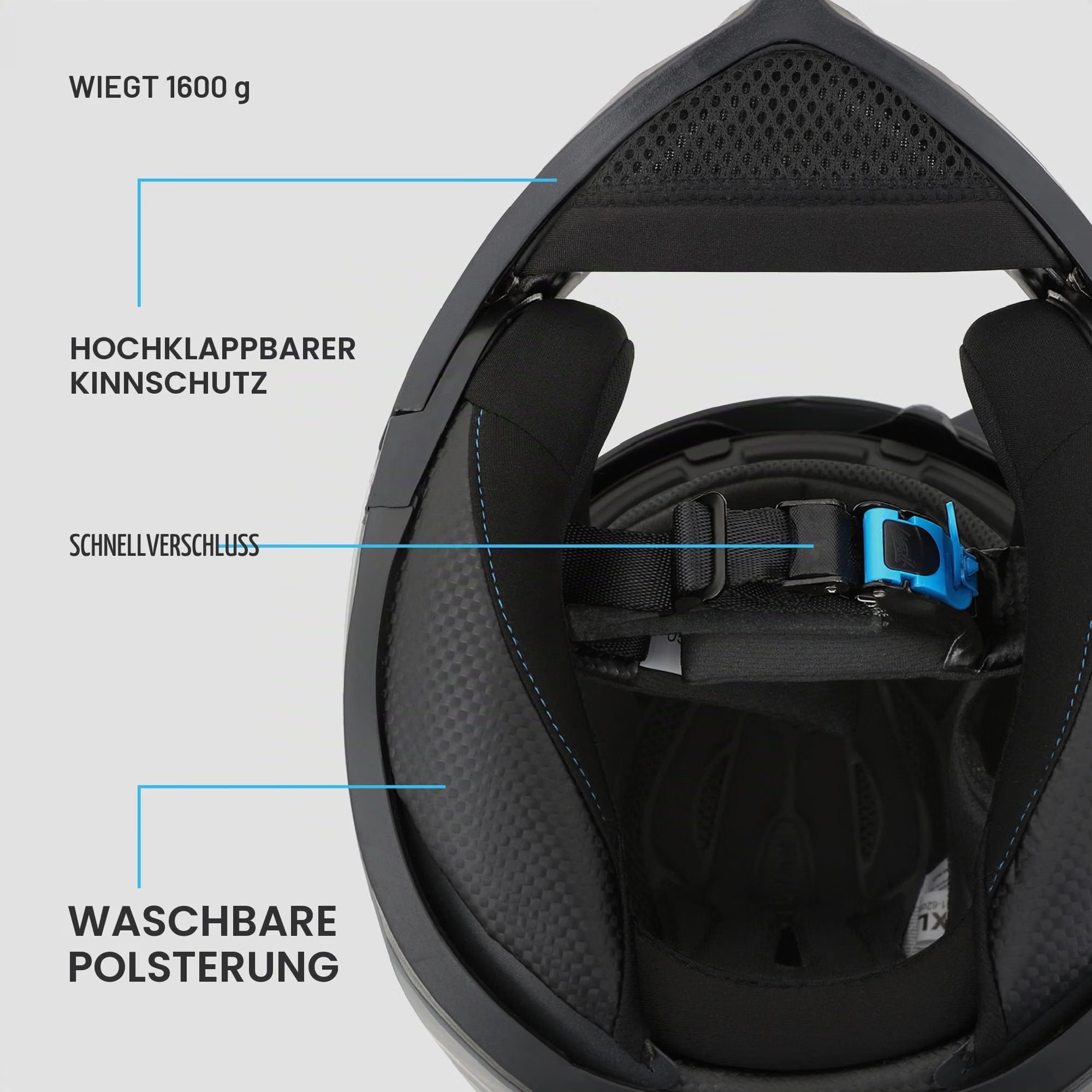 Helm, Kinnschutz, Micromesh, VerstellbaresGurtband, WaschbarePolsterung