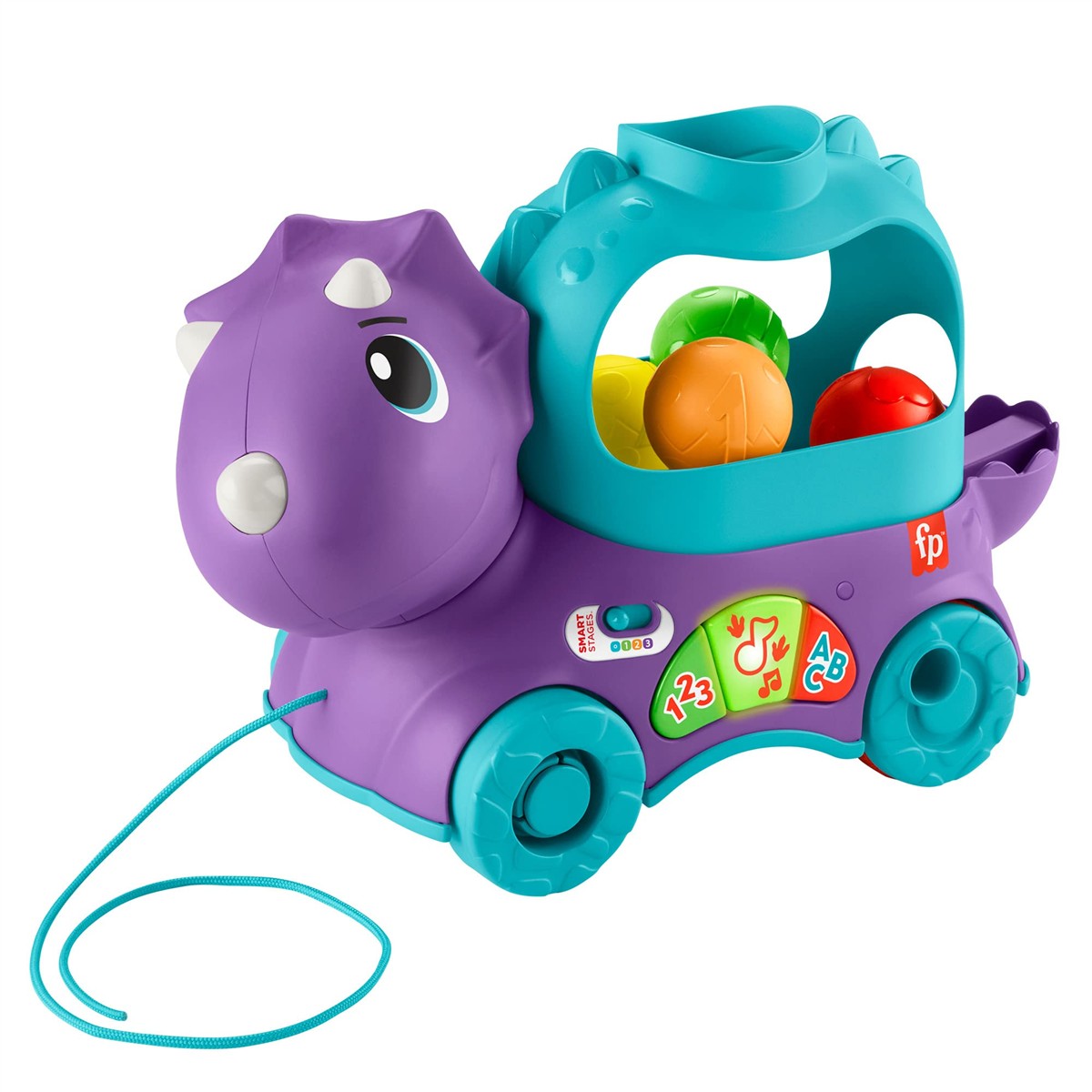 FISHER-PRICE Bällespaß Nachzieh-Dino - Interaktiver Bällespaß-Dinosaurier mit Licht, über 30 Liedern, 3 Lernstufen, inkl. 4 bunten Dinoeiern, für Babys und Kleinkinder, deutsche Version, HNR54