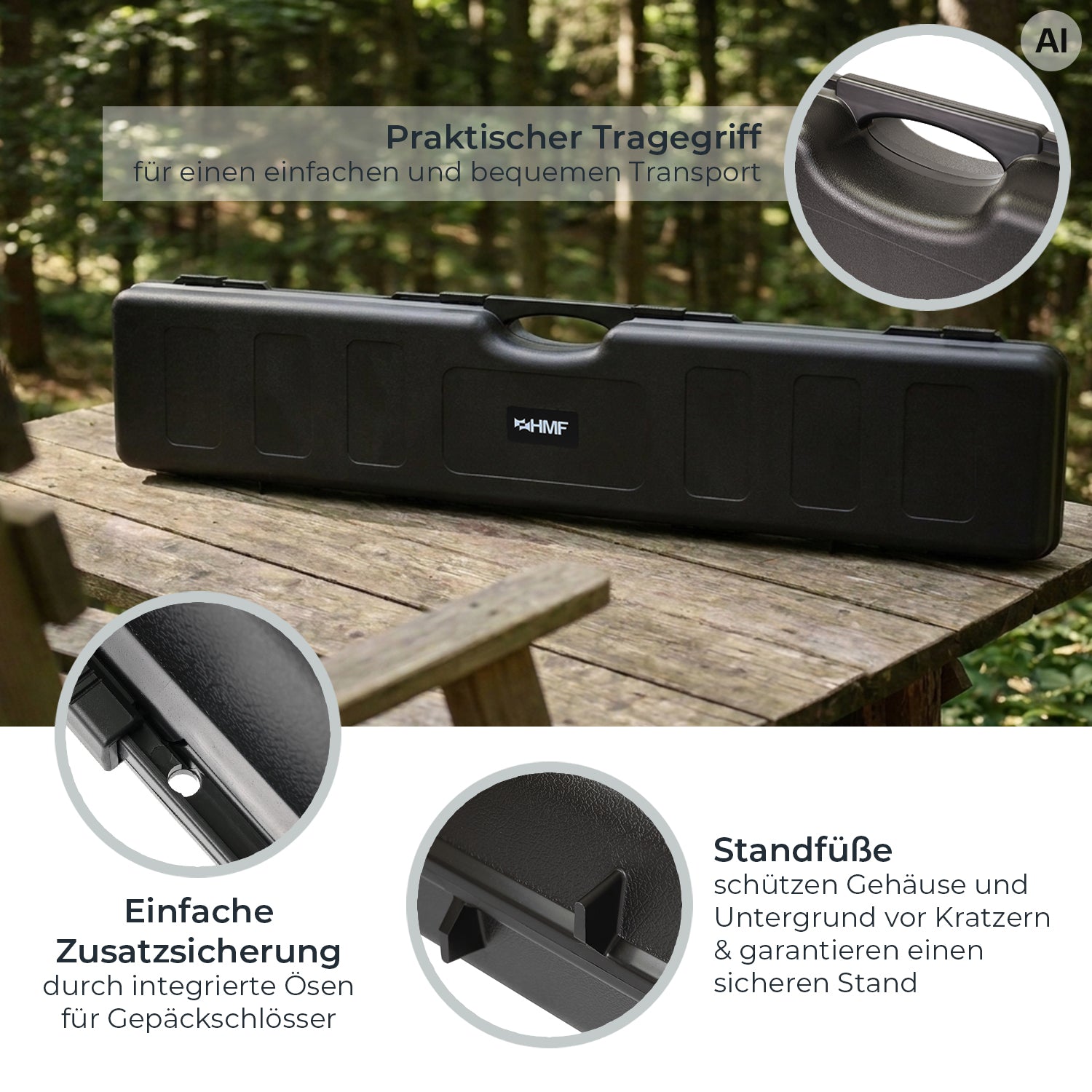 Transportkoffer, Kunststoff, schwarz, Tragegriff, Schlossösen