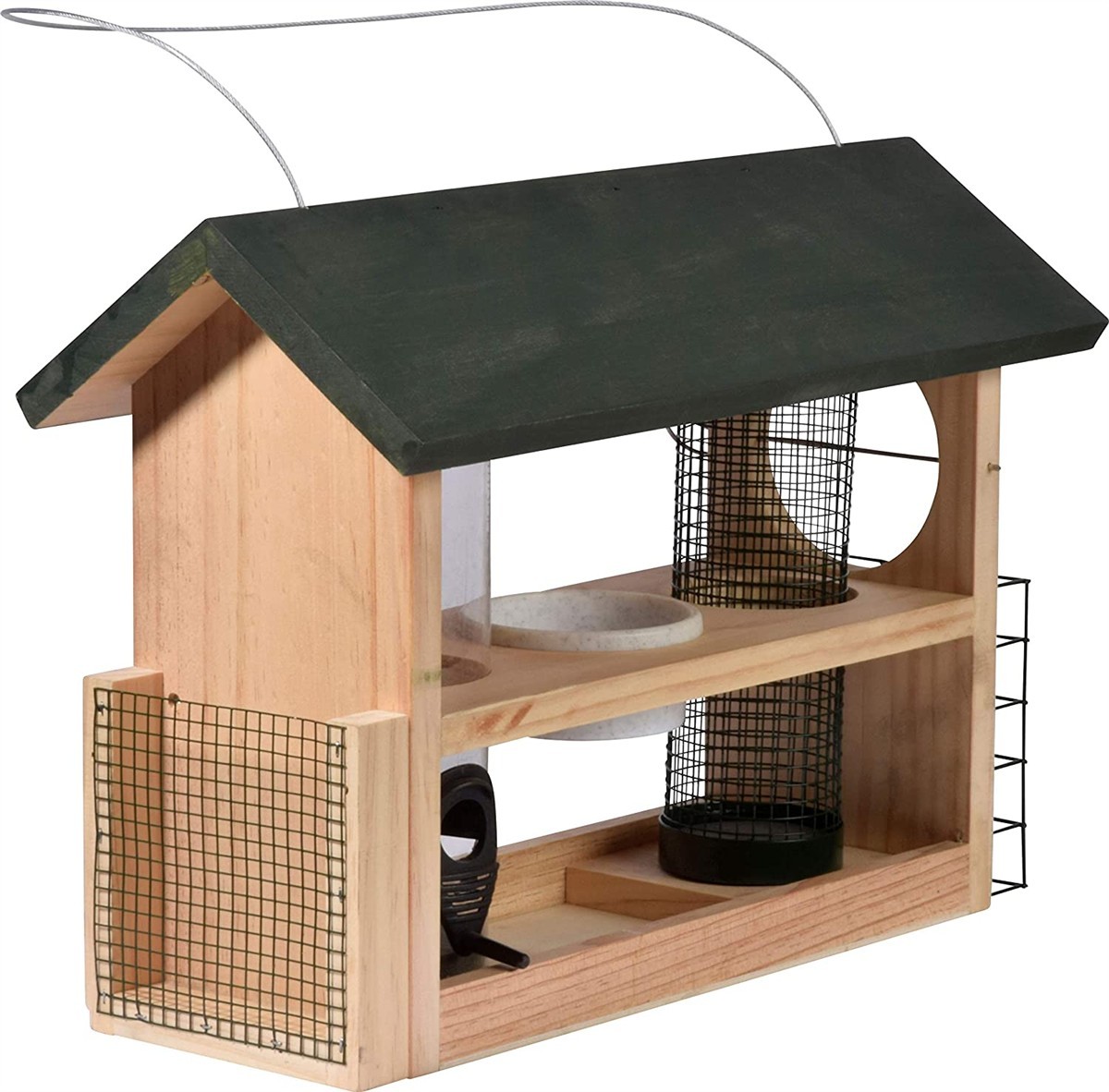 Vogelhaus, Nistkasten, Holz, Schindel-Dach, Käfigschutz