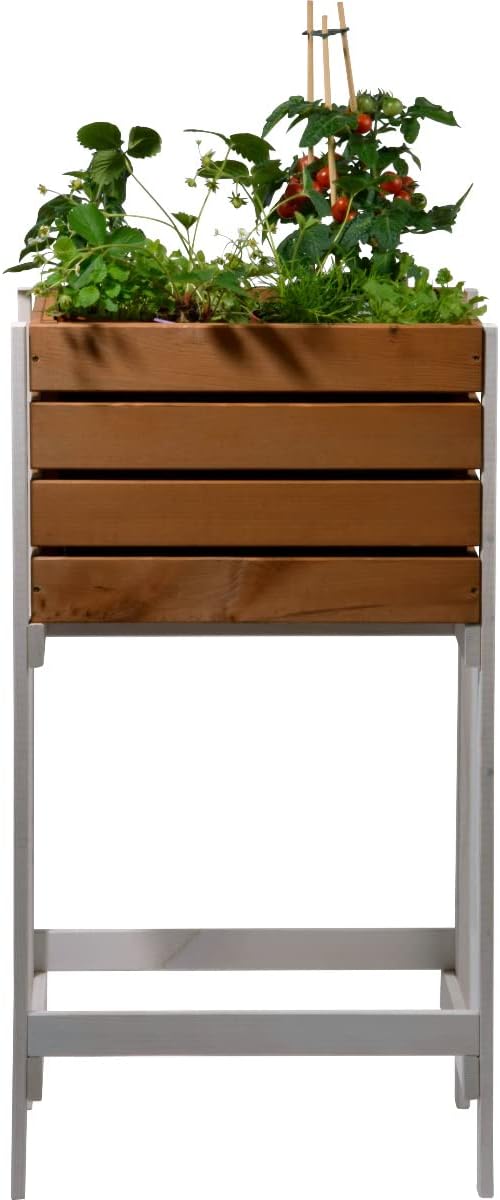 dobar Balkon Hochbeet Massivholz Schmales Kräuterbeet Salatbeet für Balkon Platzsparendes Hochbeet für Garten/Terrasse/Balkon 49 x 42 x 90 cm Braun