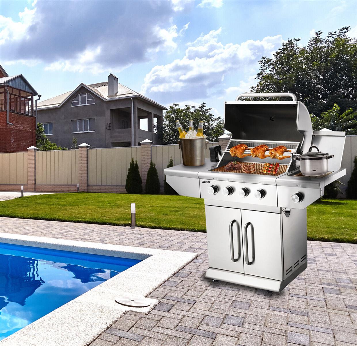 DMS Gasgrill Edelstahl Grillwagen BBQ Grill 4 Brenner