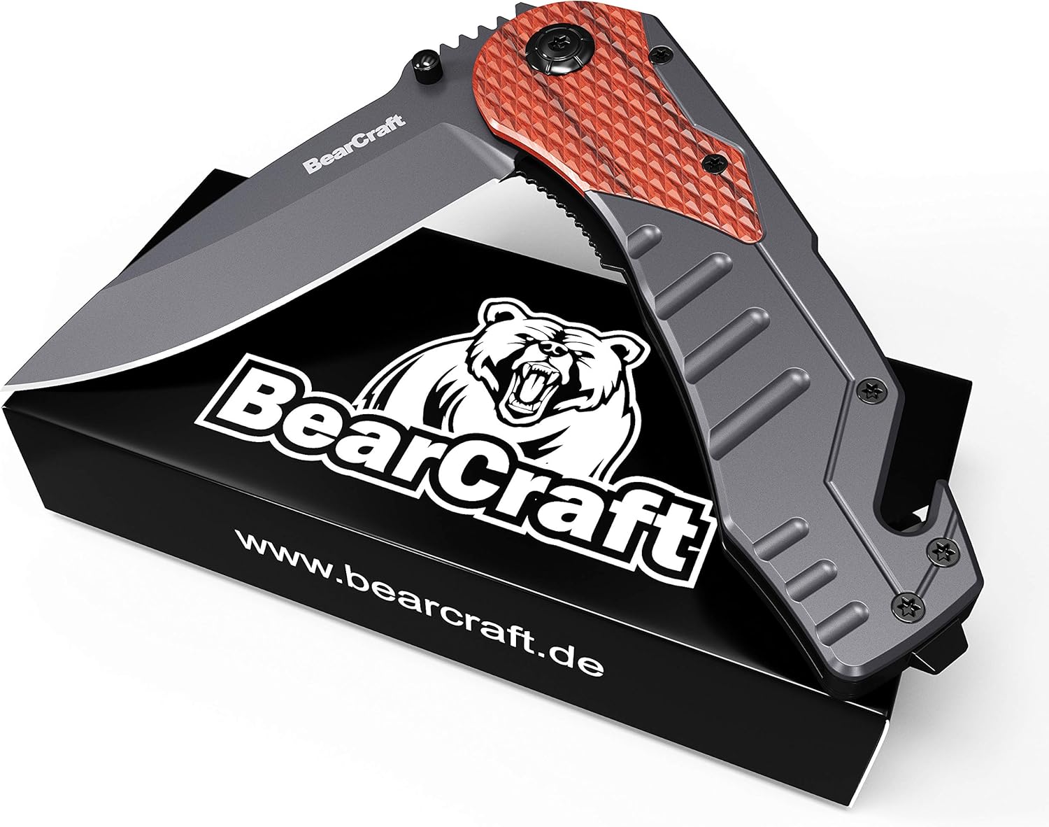 BearCraft Klappmesser Scharfes Outdoor Survival Taschenmesser Einhand-Messer mit Titanklinge Wandern Camping silber