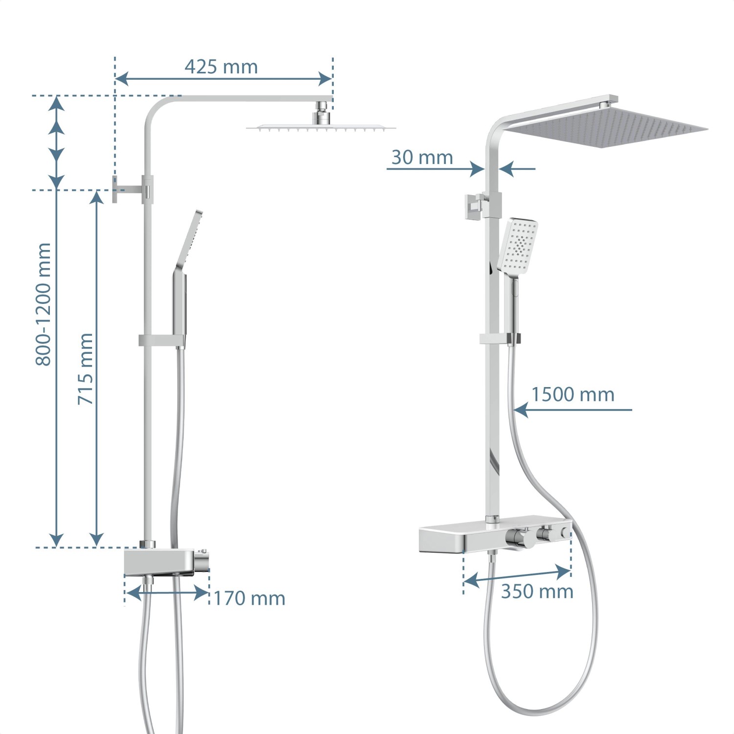 Schütte Überkopf Brauseset Ocean mit Thermostat Ablage Chrom Weiß