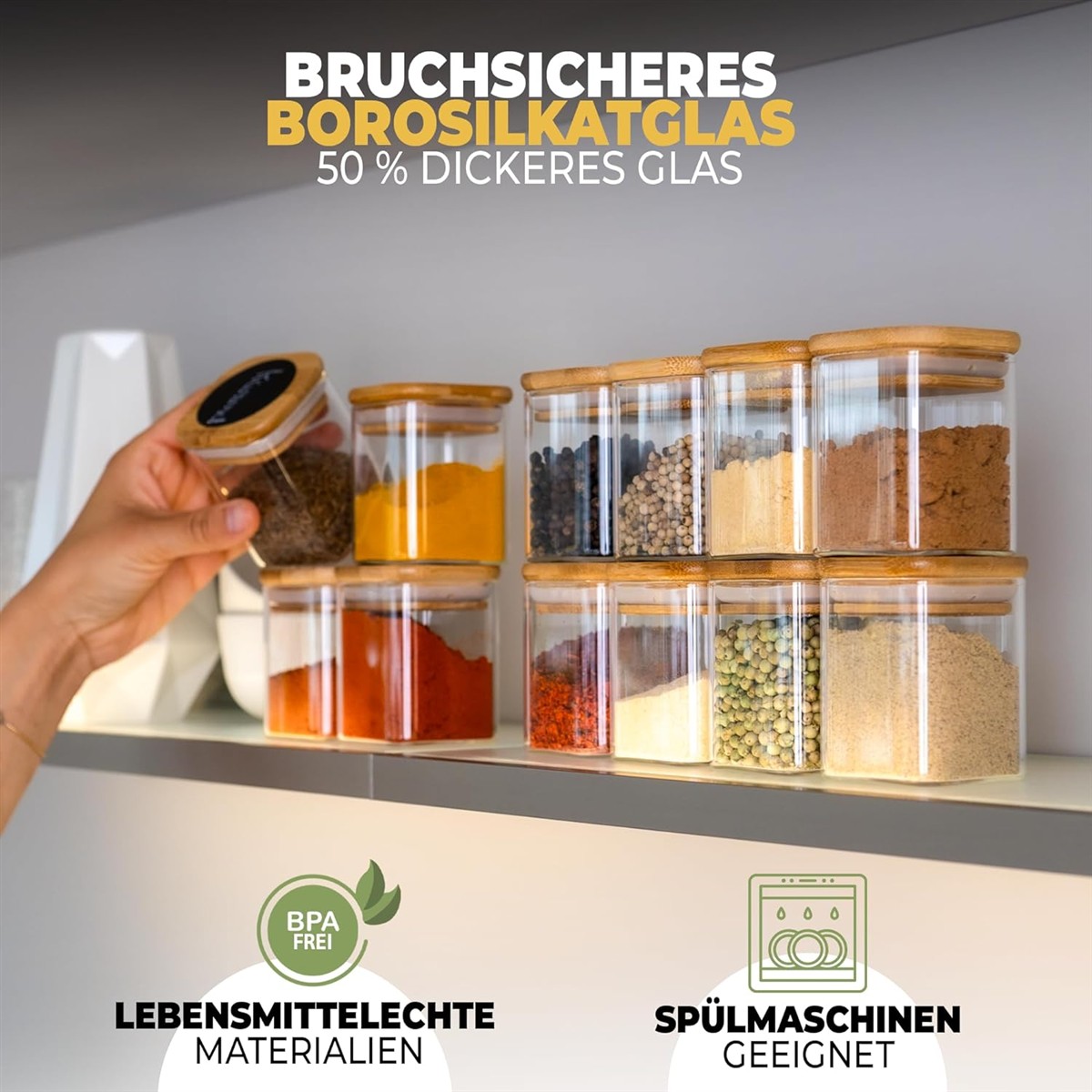 Gläser, Gewürzbehälter, Küchenorganizer, Klarer Deckel, Korkdeckel
