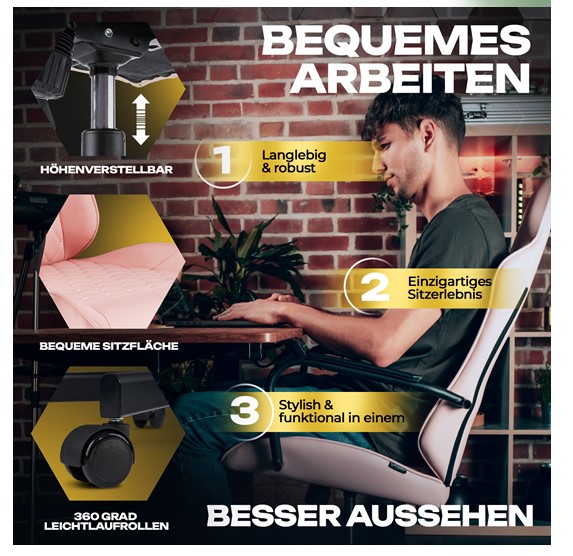 SITZGOLD S ONE Gaming Stuhl rosa Schreibtischstuhl Bürostuhl