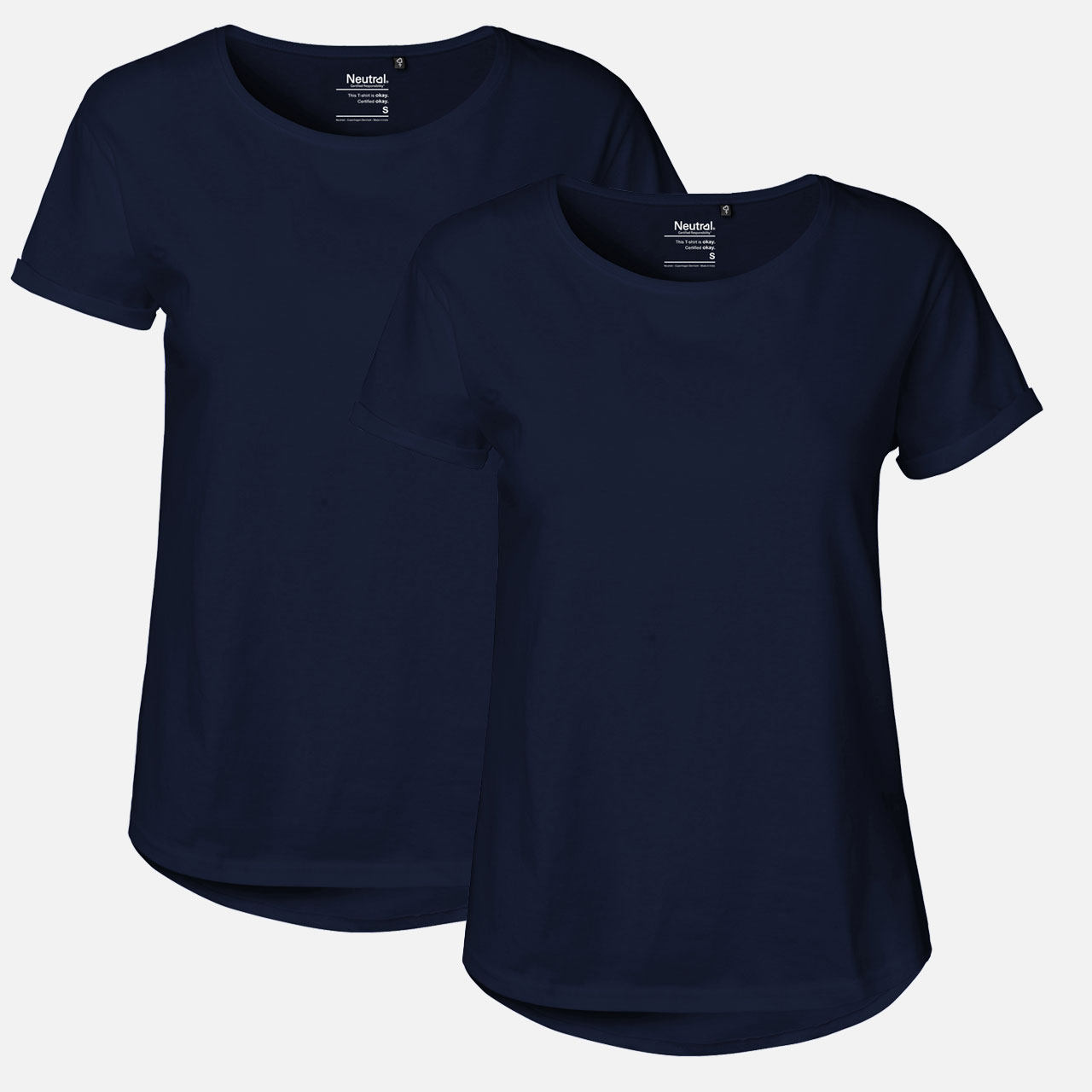 Doppelpack Ladies Roll Up Sleeve T-Shirt - Bio-Baumwolle Navy Navy S