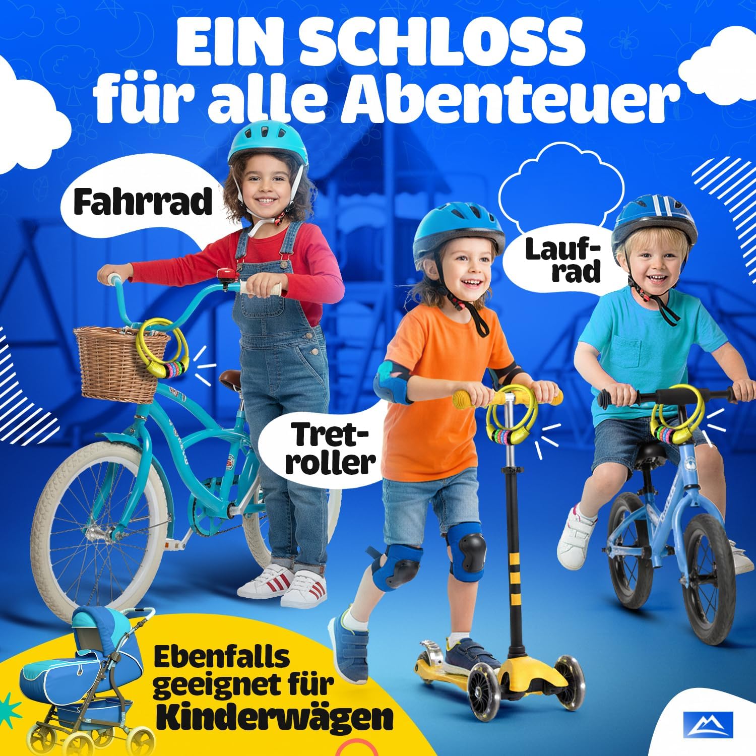 NEXTCOVER Fahrradschloss Kinder mit 4-stelligem Zahlencode Kinder Fahrradschloss - Ideal für Roller, Fahrrad & mehr Zahlenschloss Fahrrad mit bunten Zahlen - Roller Schloss Extra robust & sicher