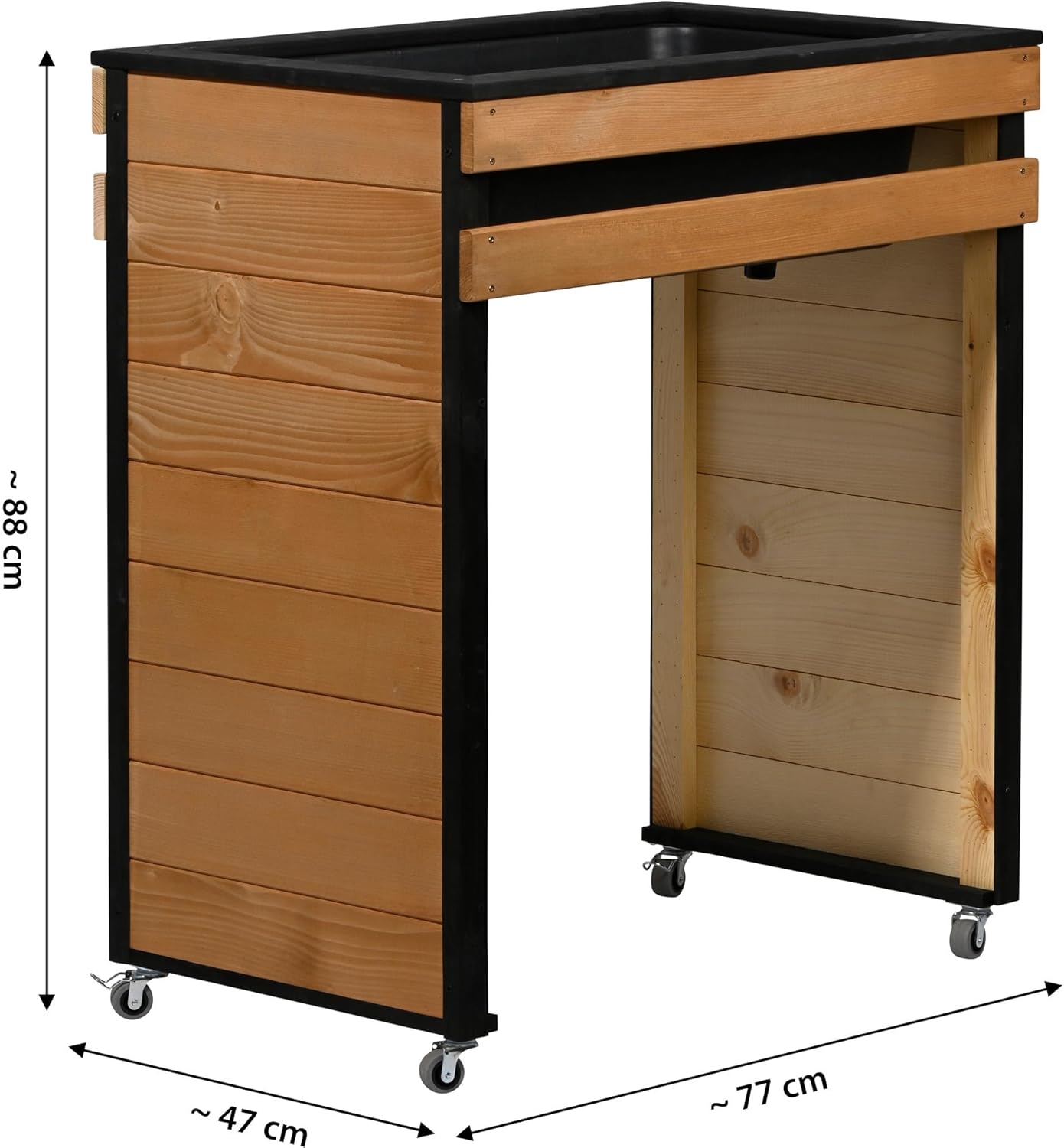 dobar Hochbeet Wheely Gr. M für Rollstuhlfahrer - Pflanzkasten aus Holz aus Rollen mit Pflanzkübel - Kräuterbeet für Indoor und Outdoor - Balkon-Hochbeet Natur