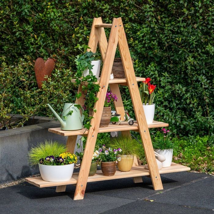 holzregal, holztreppe, pflanzenregal, pflanzentreppe, gartenmöbel