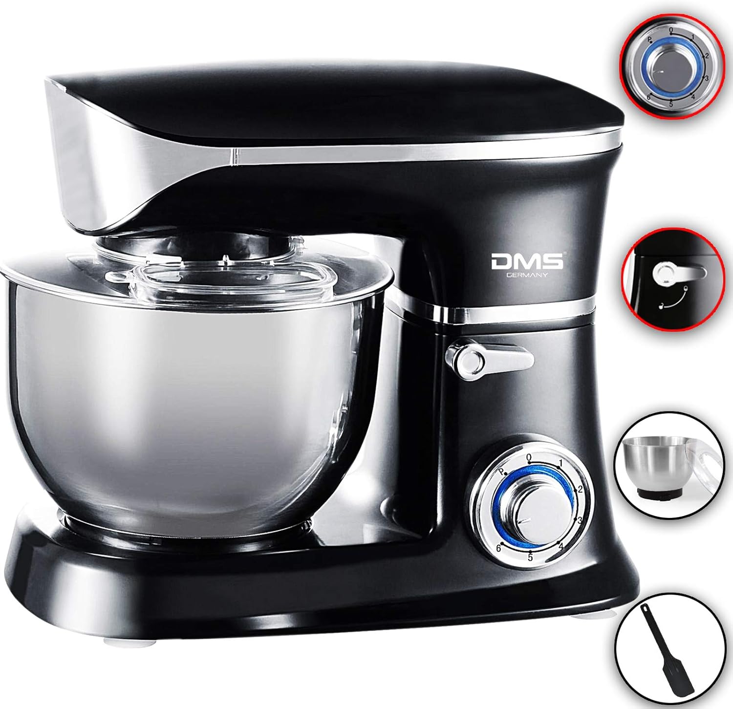 DMS Küchenmaschine Rührmaschine Knetmaschine Teigkneter Edelstahlschüssel schwarz