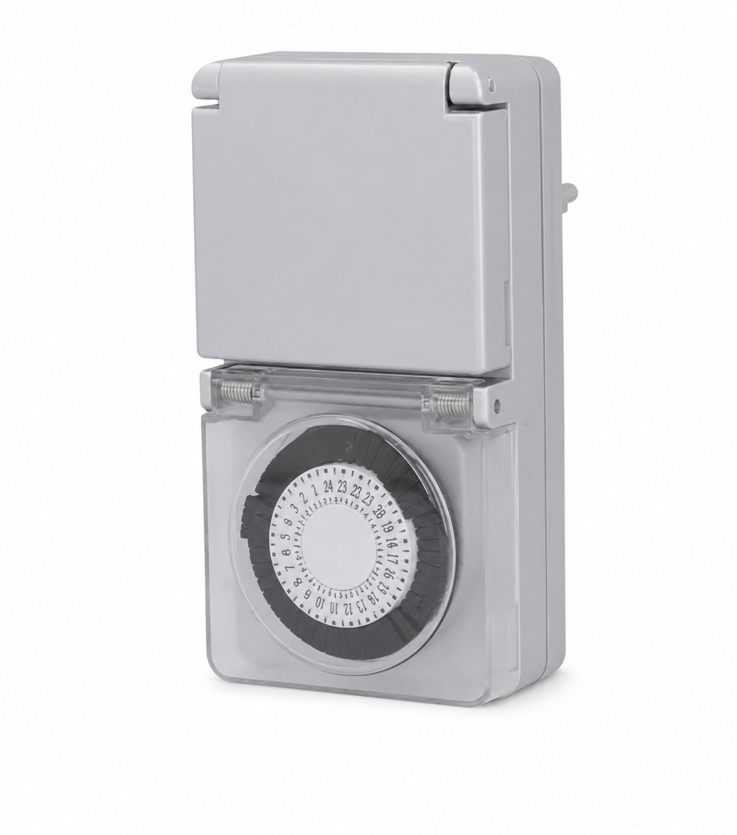 UNITEC Tageszeitschaltuhr analog innen mit integriertem Kinderschutz, silber, IP: 44