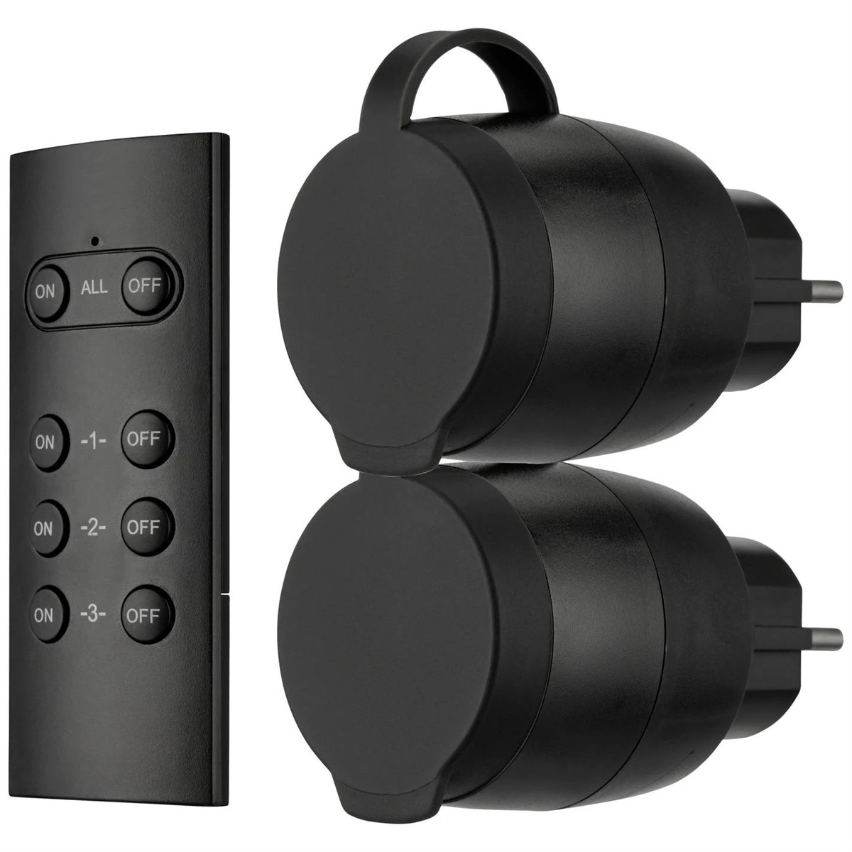 REV Funkschalt-Set IP44 Mini2+1 sw Funk-Steckdosen-Set 3teilig Außenbereich 3680 W