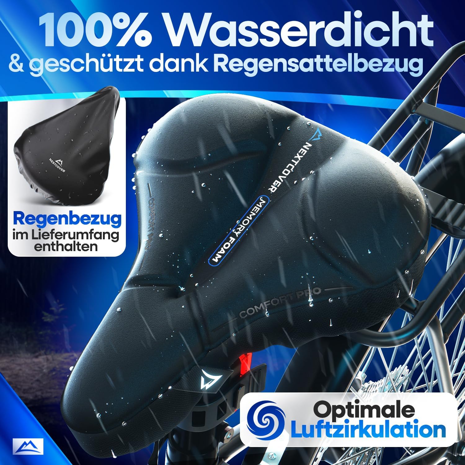 Nextcover Fahrradsattel Trekking Überzug CoverPro mit Memory-Foam 4.0 - Ergonomischer Gel Sattelbezug Fahrrad - Sattelüberzug gepolstert Fahrradsitz Polster