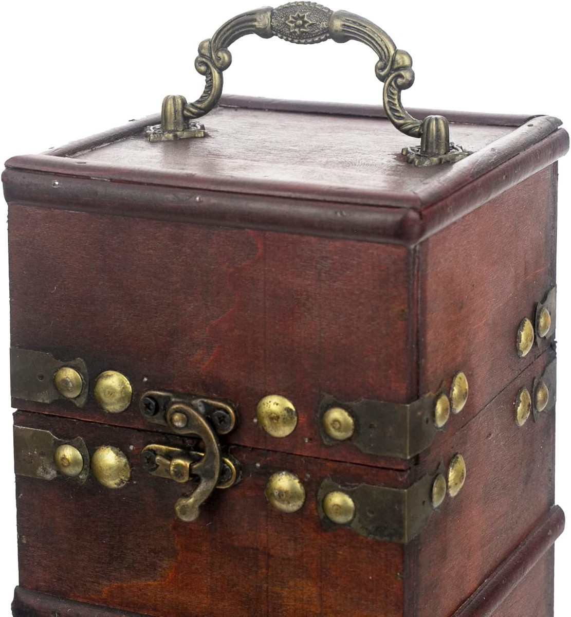 holzbox, schmuckkassette, antik, metallbeschläge, schloss
