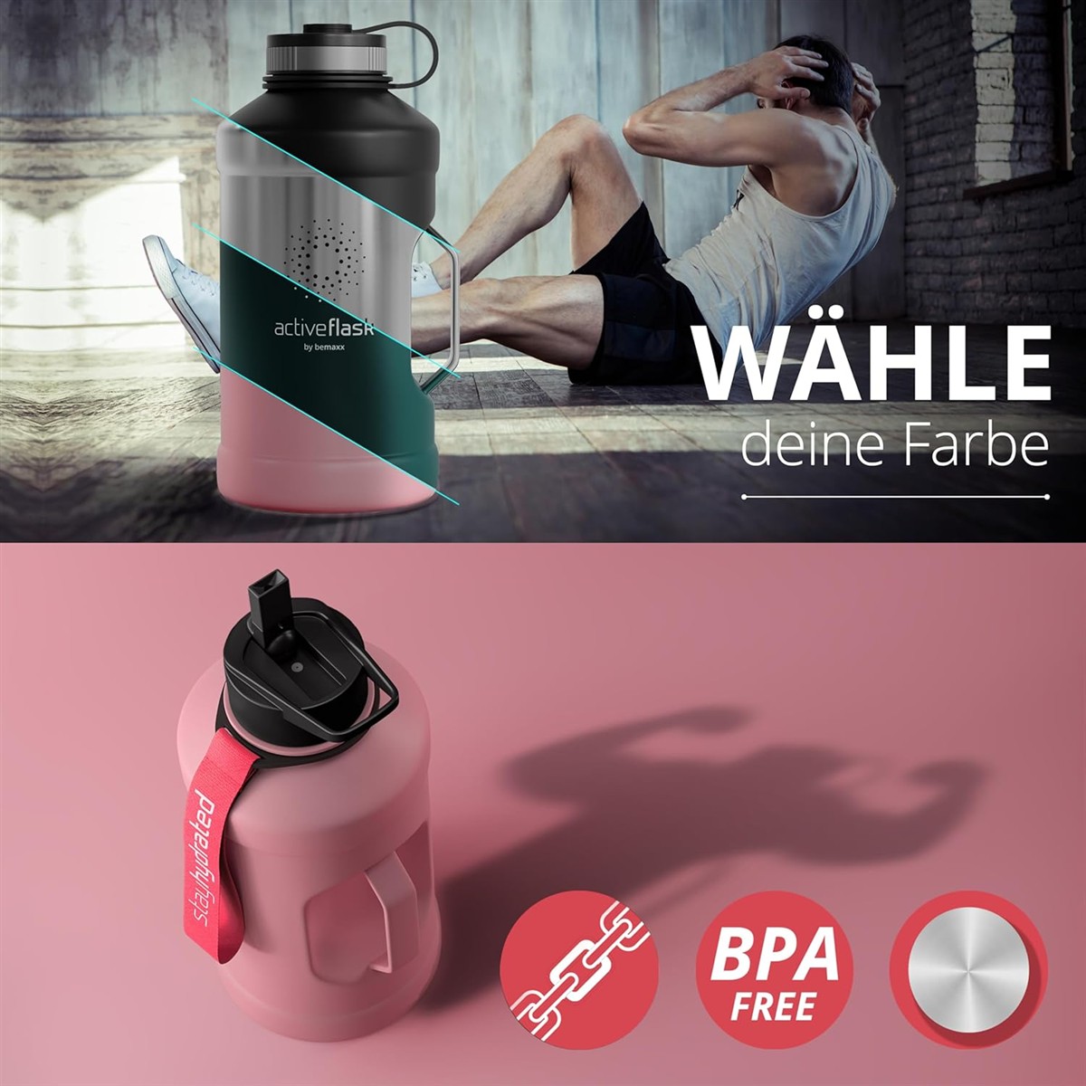 Trinkflasche, Sportflasche, Schlankes Design, Pinke Farbe, BPA frei