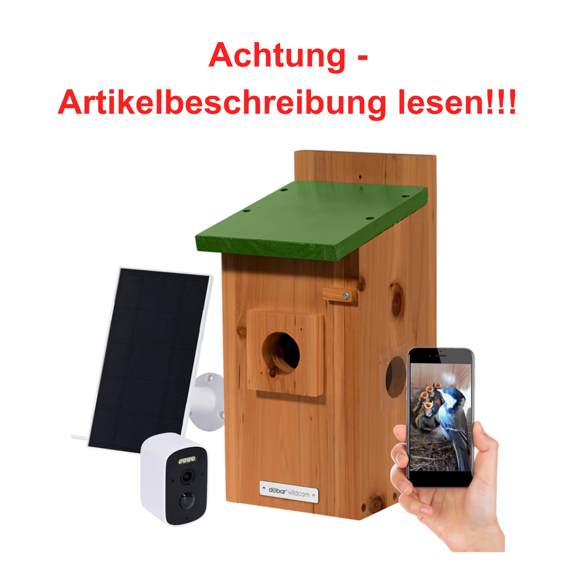 Vogelhaus, Nistkasten, Wildkamera, Solarpanel, Smartphone-Fotografie