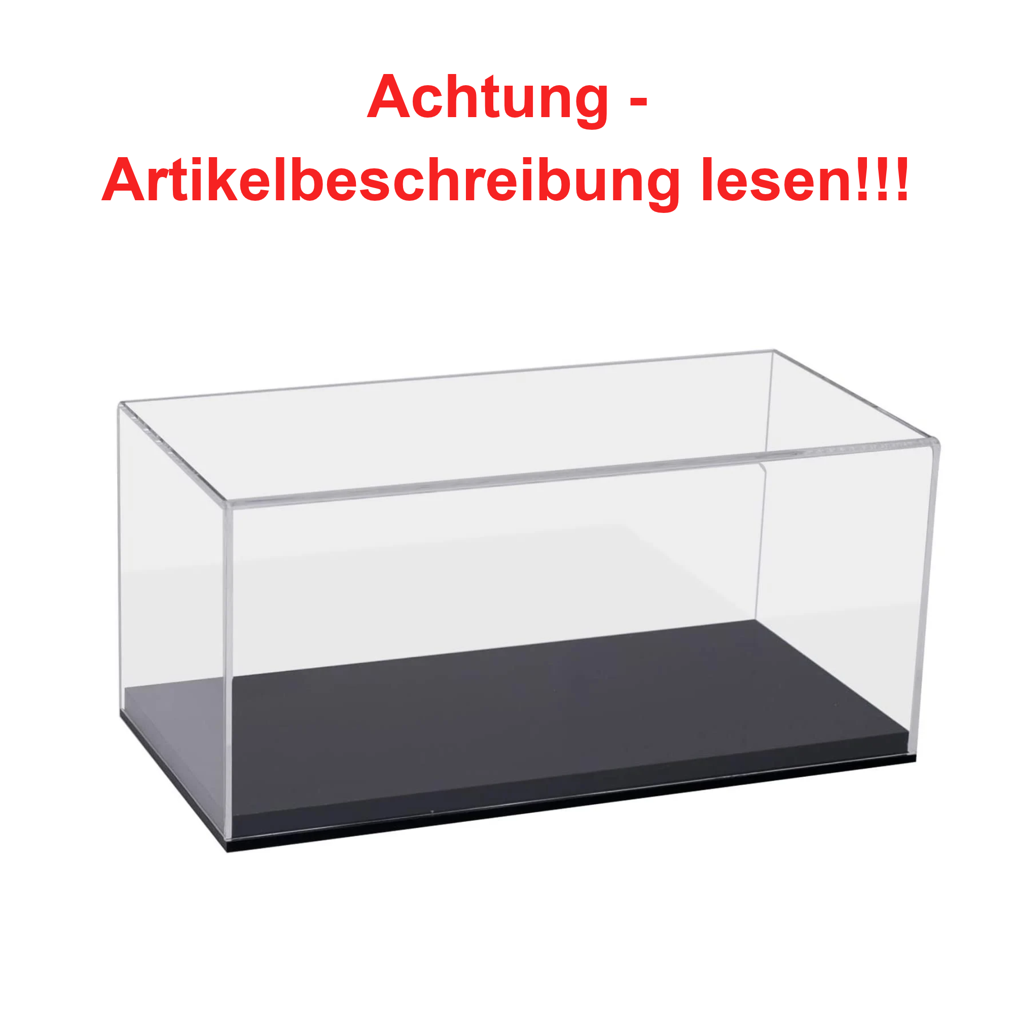 Vitrine, Acrylglas, Transparent, Schwarzer Sockel, Rechteckig