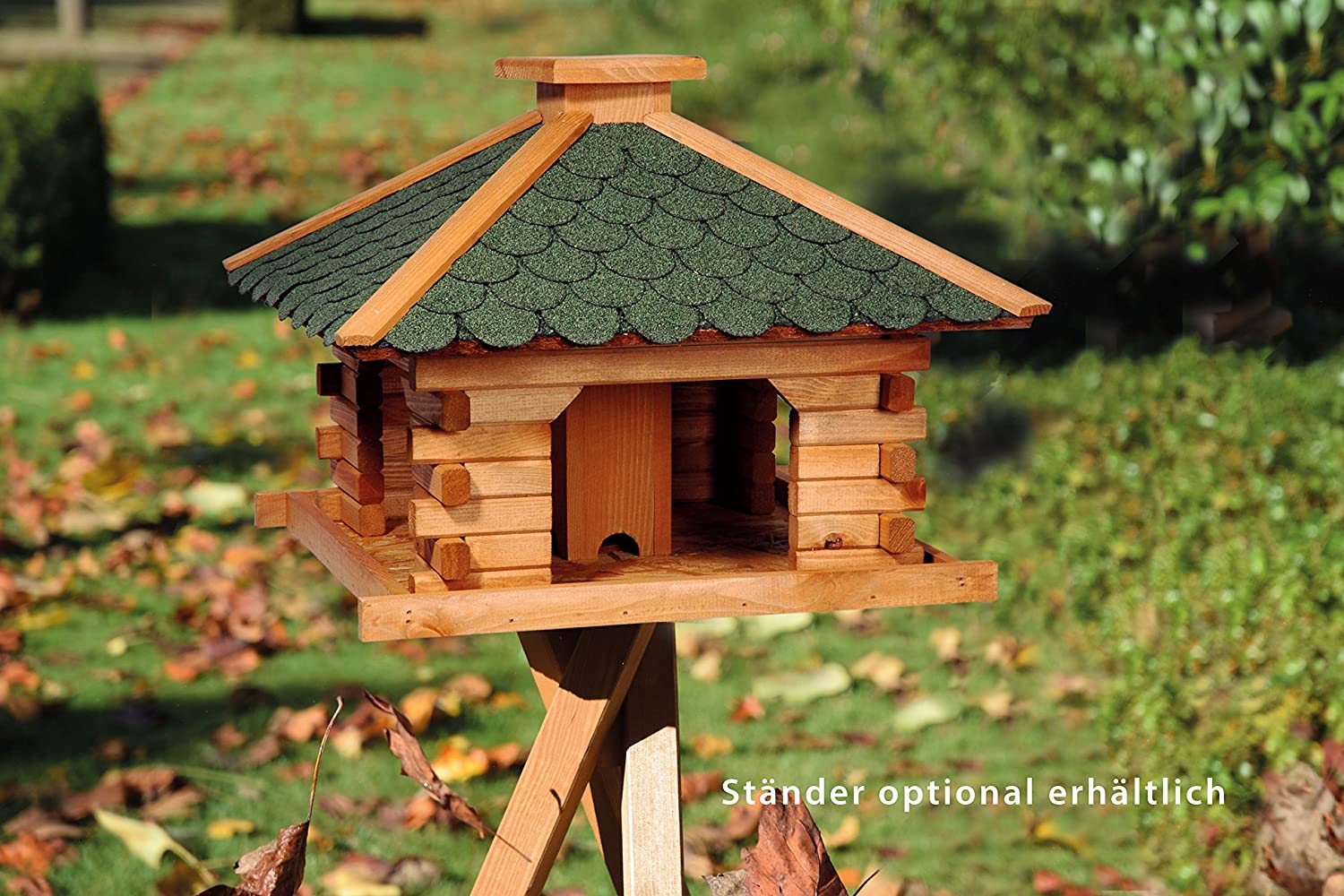 DobarVogelfutterhaus Blockhaus Quadratisch - Vogelhaus aus Massivholz - Vogelfutterstation mit Futtersilo - Vogelvilla