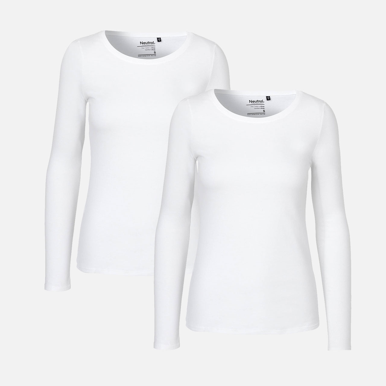 Langarmshirt, Damenoberteil, Weiß, Rundhalsausschnitt, Baumwolle