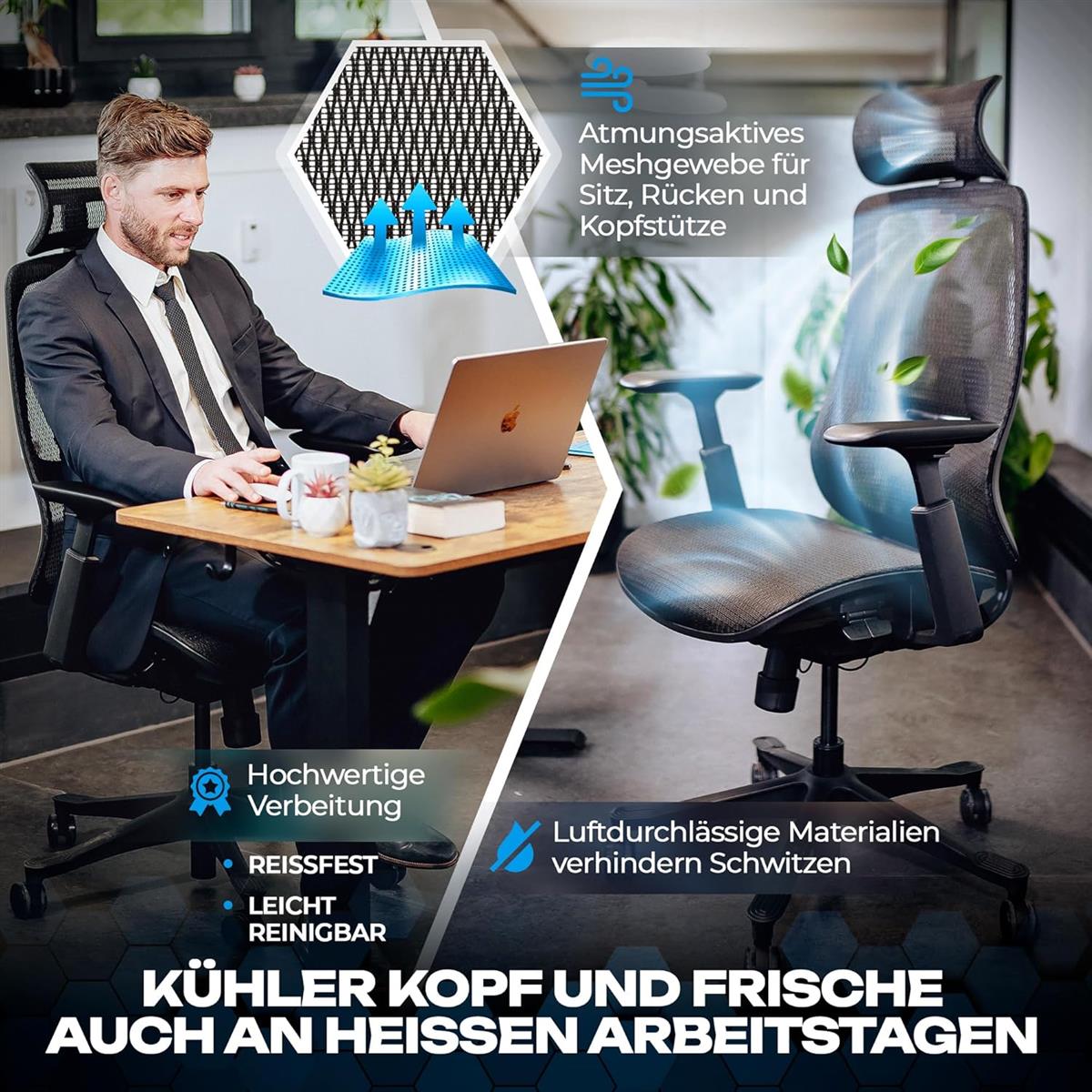 VALKENSTOL M5 Ergonomischer Bürostuhl 150 kg Schreibtischstuhl schwarz Mesh