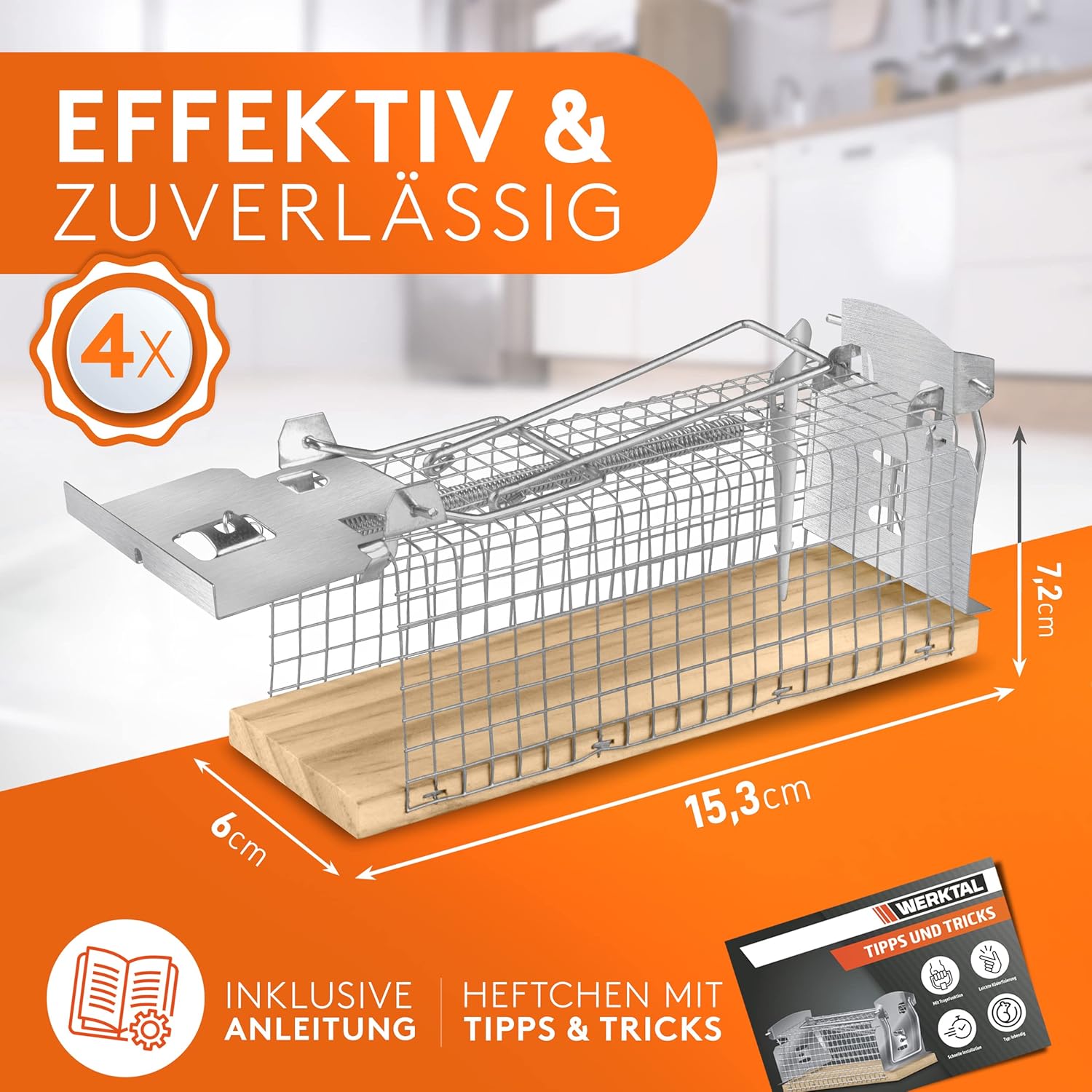 Mausefalle Lebend 4er Set Werktal - Tierfreundliche Lebendfalle mit Doppeltür