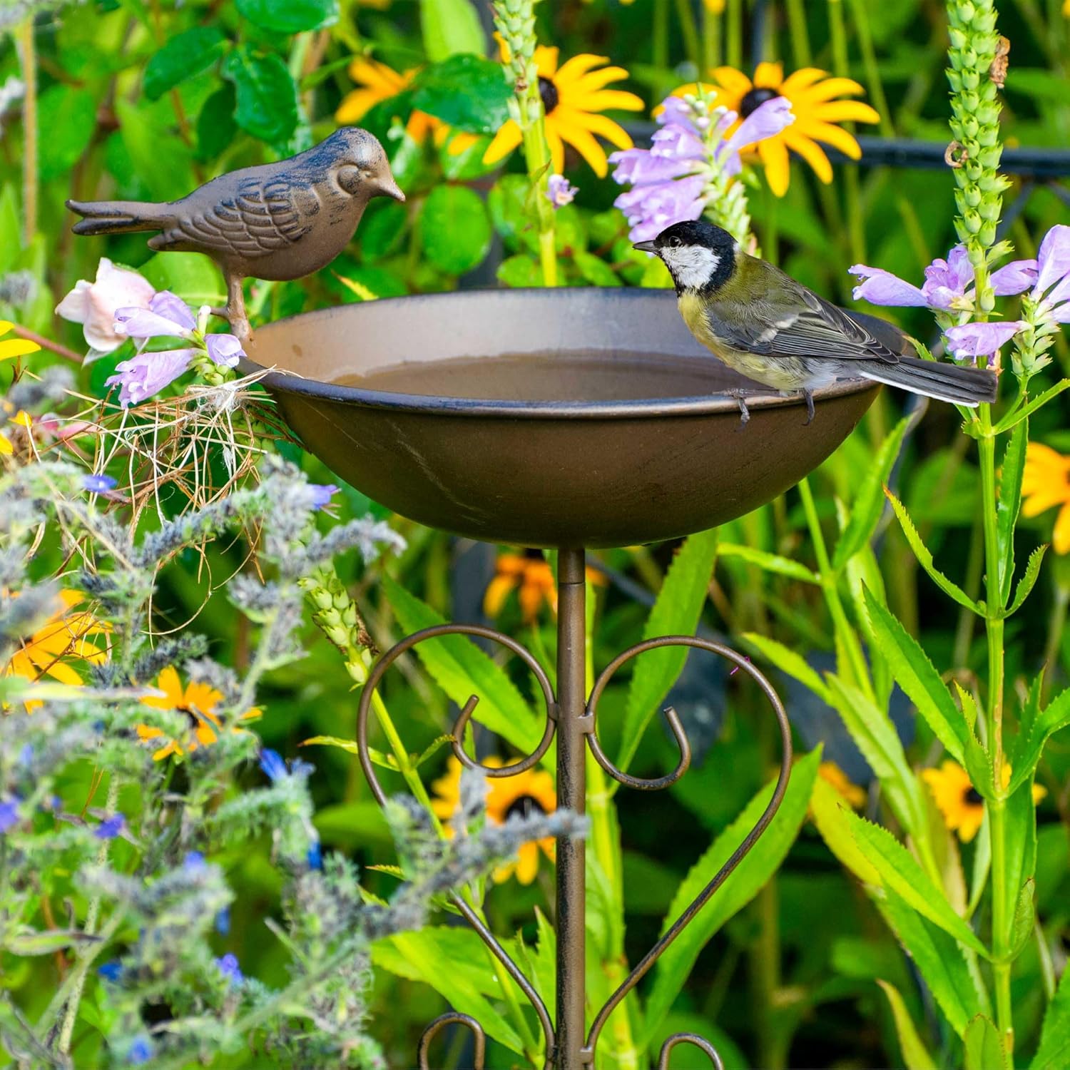 Vogeltränke, Gartenfigur, Futtertrog, Vögel, Blumenbeet