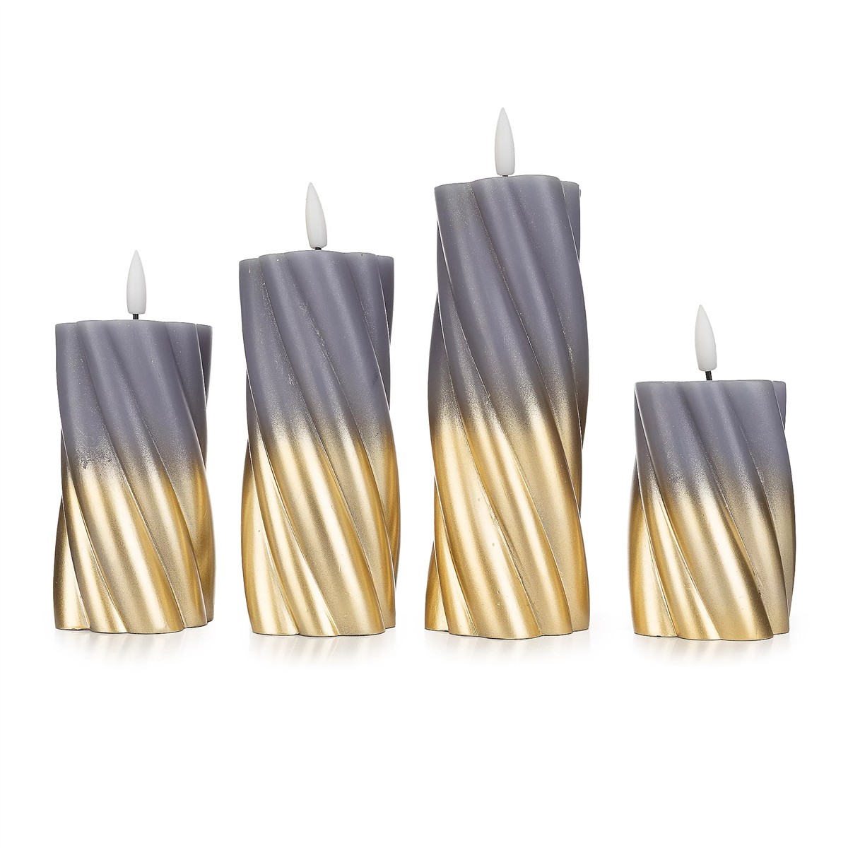 kerze, drehende spiralen, zweifarbig, goldton, vierer-set