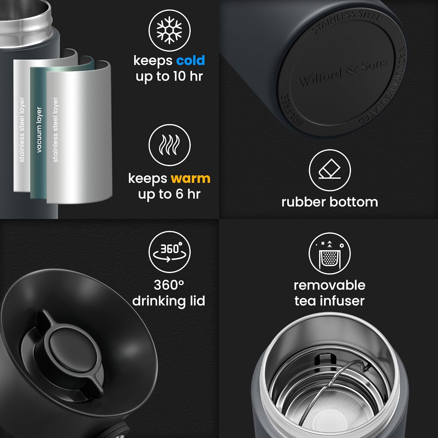 Thermobecher Kaffee To-Go Becher Edelstahl 360ml Cool grey