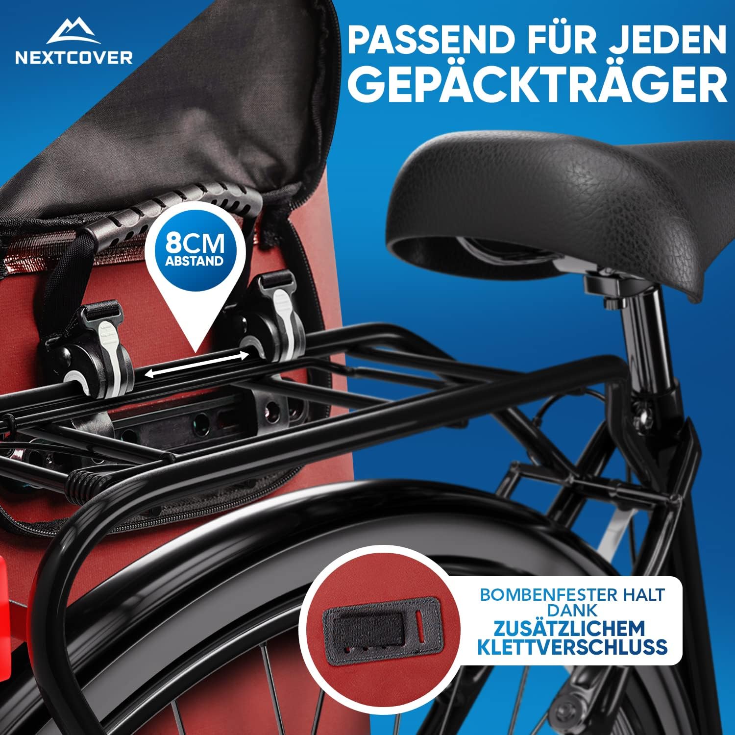 NEXTCOVER 3in1 Fahrradtasche für Gepäckträger rot Gepäckträgertasche Umhängetasche Rucksack