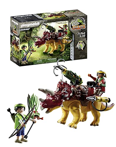 PLAYMOBIL Dino Rise 71262 Triceratops, Dinosaurier mit Abnehmbarer Rüstung und großer beweglicher Kanone, Spielzeug für Kinder ab 5 Jahren