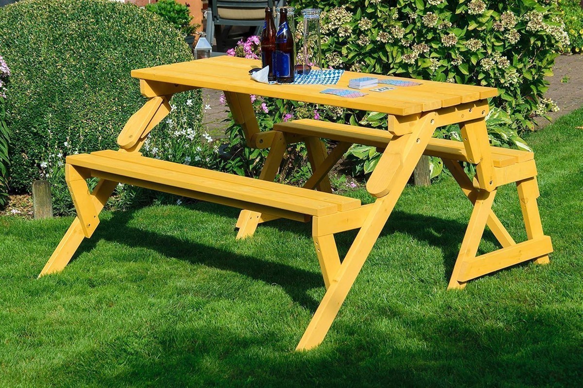 Holz-Tisch, Picnictisch, Gartenmöbel, Klapp-Tisch, Bank