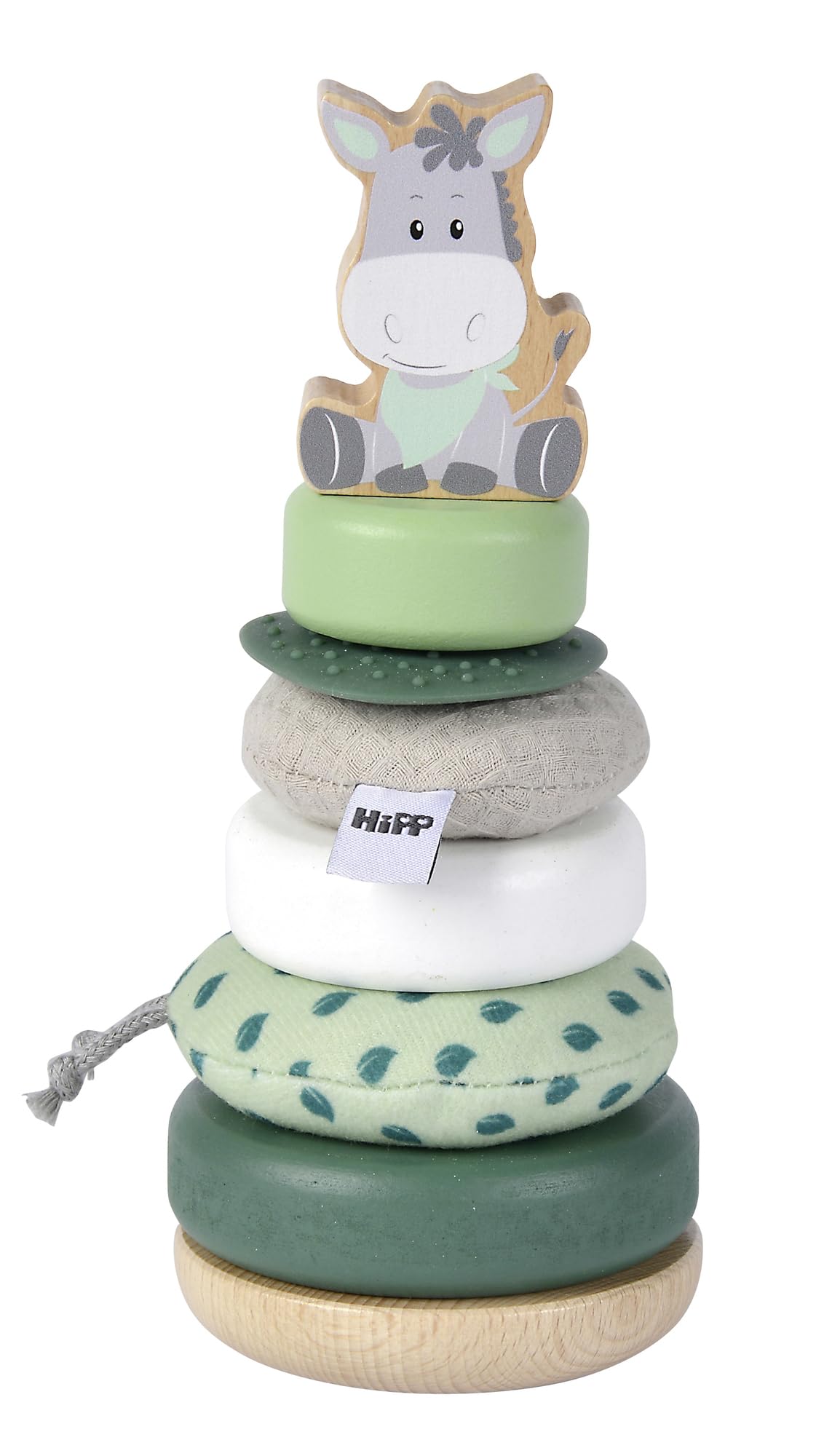 Eichhorn - Baby Hipp Stapelturm mit Ringen aus Stoff, Holz und Silikon, 8-TLG. 19cm lang, 100% FSC zertifiziertes Buchenholz, ab 1 Jahr