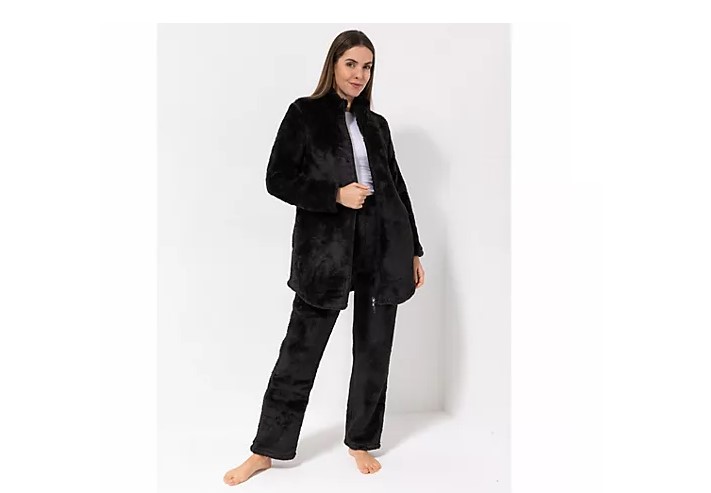 MONT CHALET Damen Hausanzug Jogginganzug Hose Jacke schwarz Plüsch Gr. S