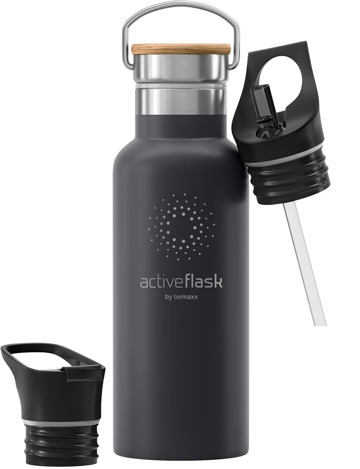 BeMaxx Trinkflasche Edelstahl ACTIVE FLASK cool grey Bamboo-Verschluss 950l