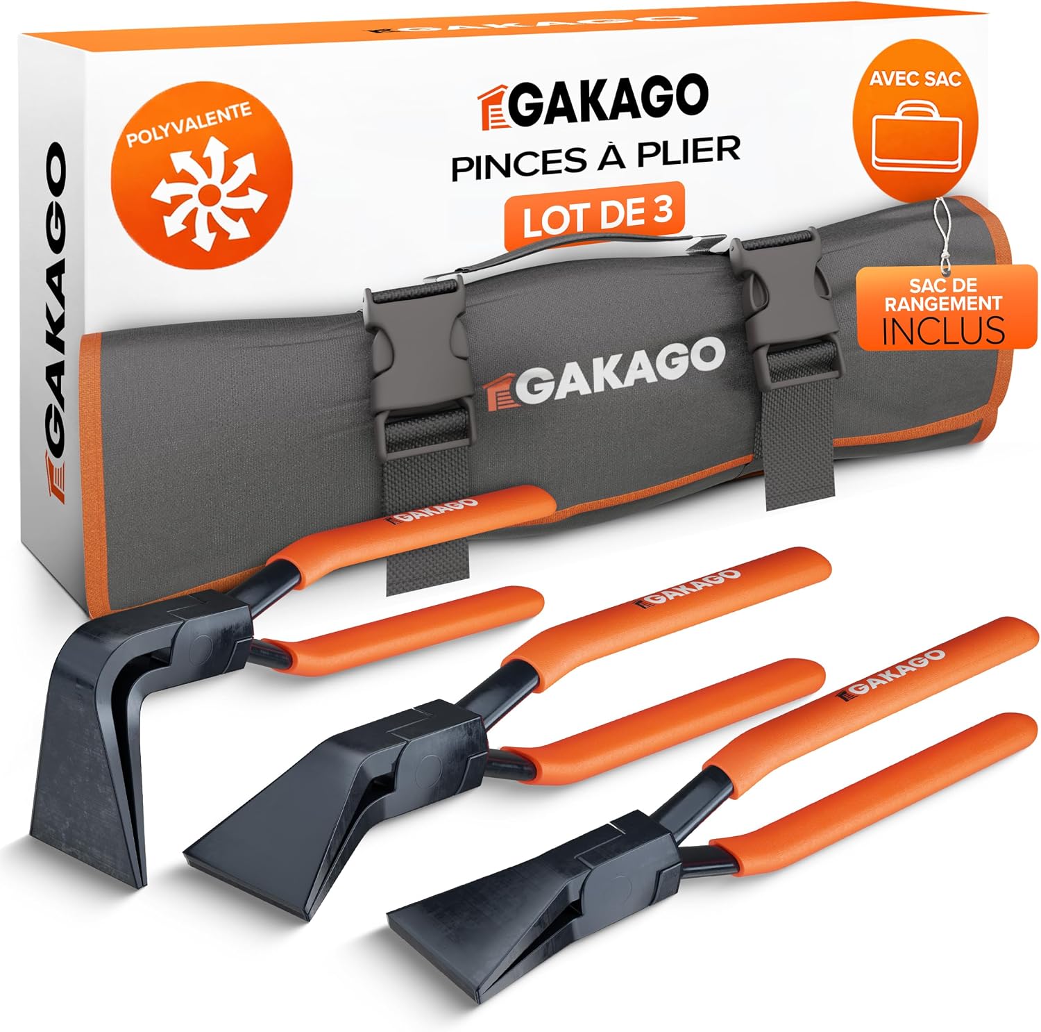 pinces, pliers, tool set, étui de rangement, poignées orange