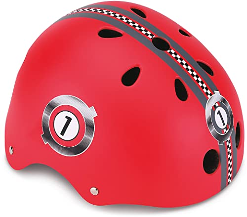 Globber 504 002 Junior Print Racing-Helm Schutz Unisex Kinder, Rot, XXS (48 – 51 cm)