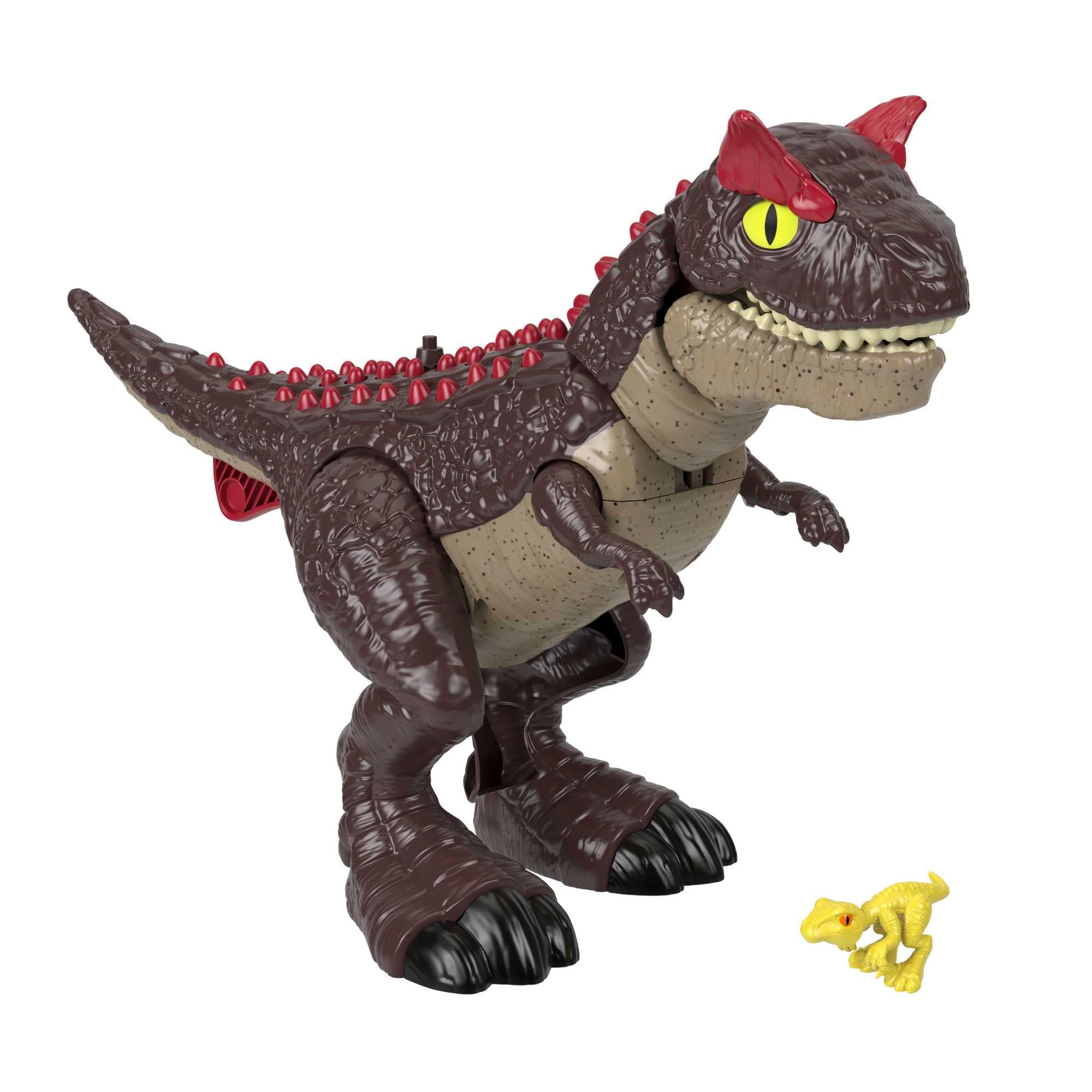 Imaginext Jurassic World Carnotaurus Dinosaurier-Spielzeug mit Hörner-Angriff, 28 cm große Figur mit Baby-Raptor für tolle Rollenspiele, HML42