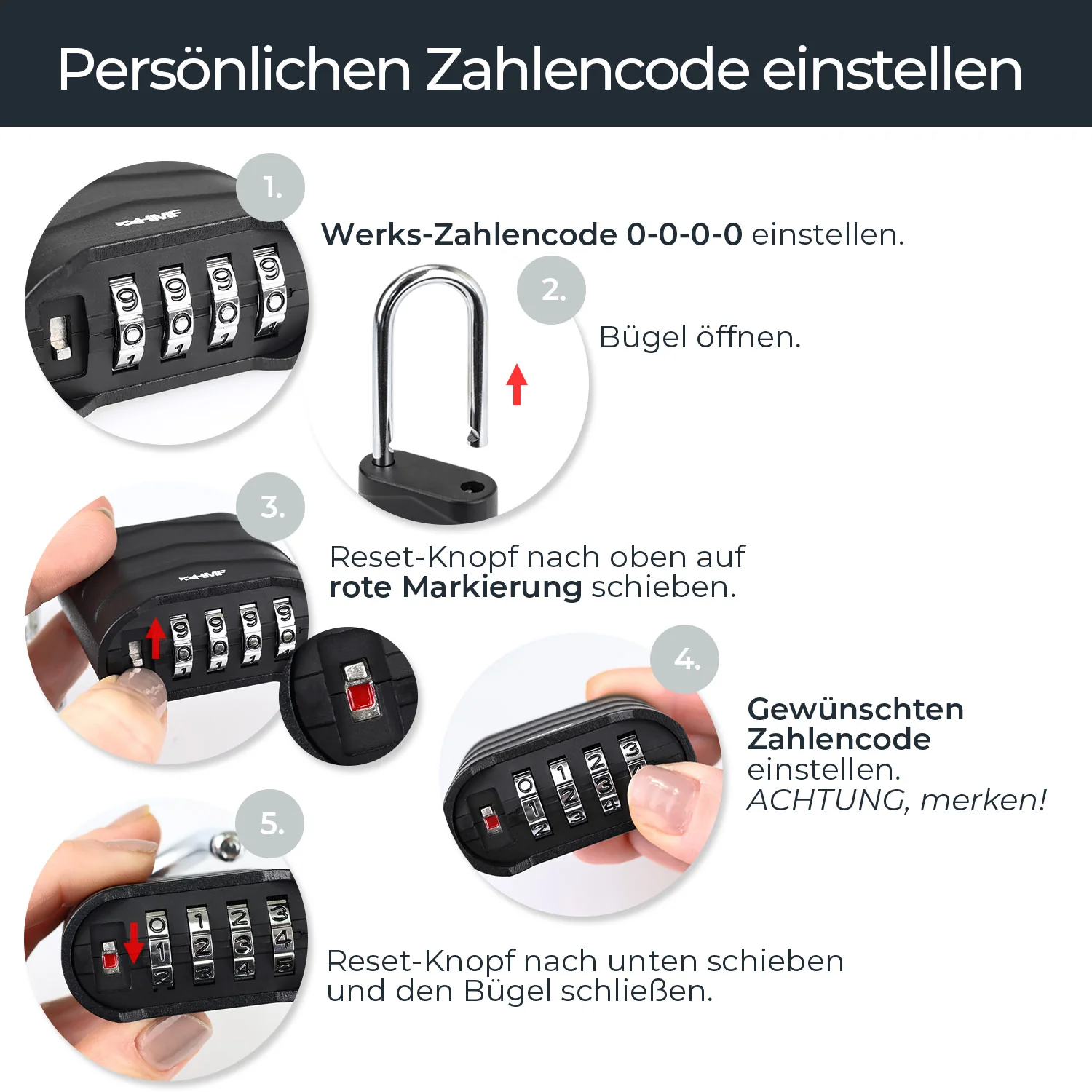 Vorhängeschloss, Zahlenschloss, Schloss mit Zahlencode, Kombinationsschloss, Metallschloss