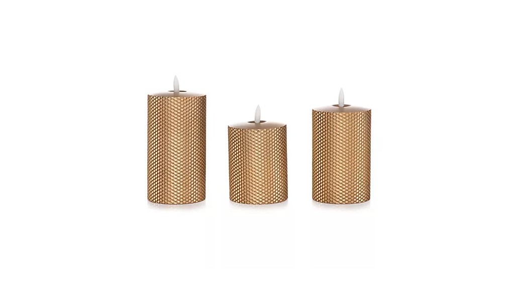 ELAMBIA 3 LED Kerzen Metallic Wabendesign Dekokerze Tischkerze Kerze