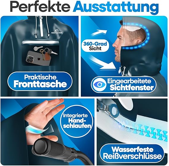 NEXTCOVER Regenponcho Fahrrad für Damen & Herren Regencape wasserdicht dunkelblau Gr. XL