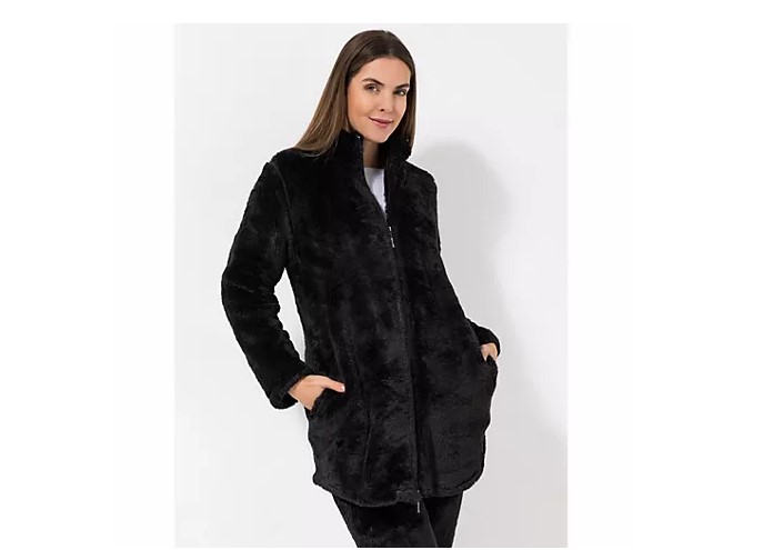 MONT CHALET Damen Hausanzug Jogginganzug Hose Jacke schwarz Plüsch Gr. S
