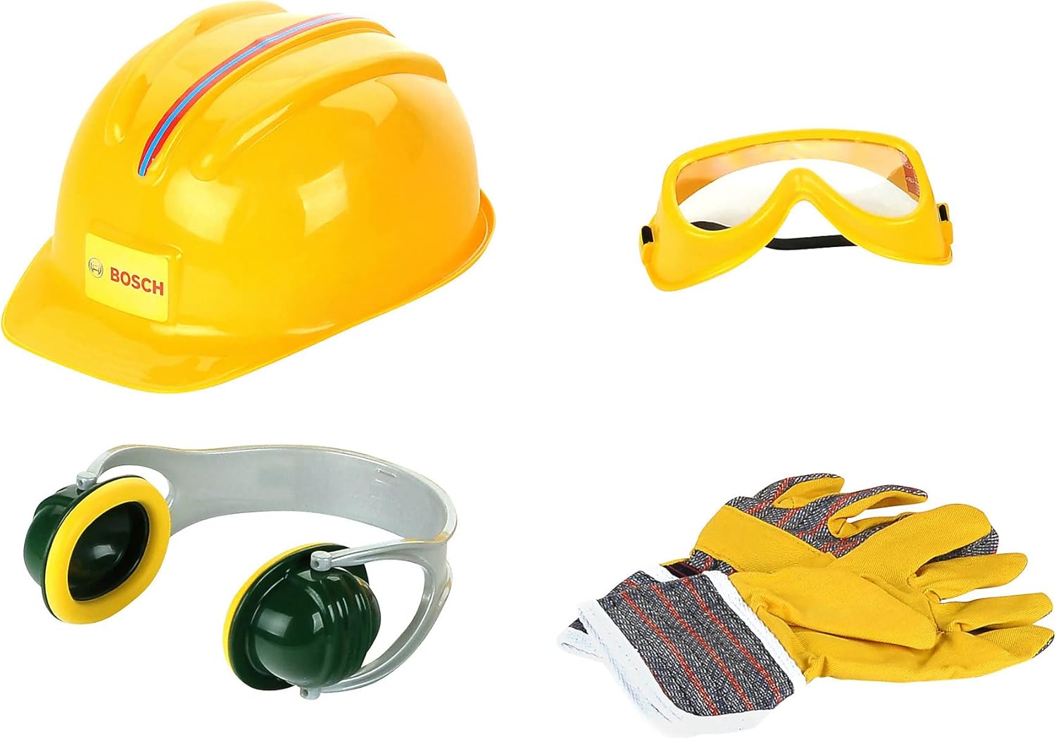 BOSCH Theo Klein 8537 Zubehör-Set Arbeitshandschuhe Brille Ohrenschützer Helm
