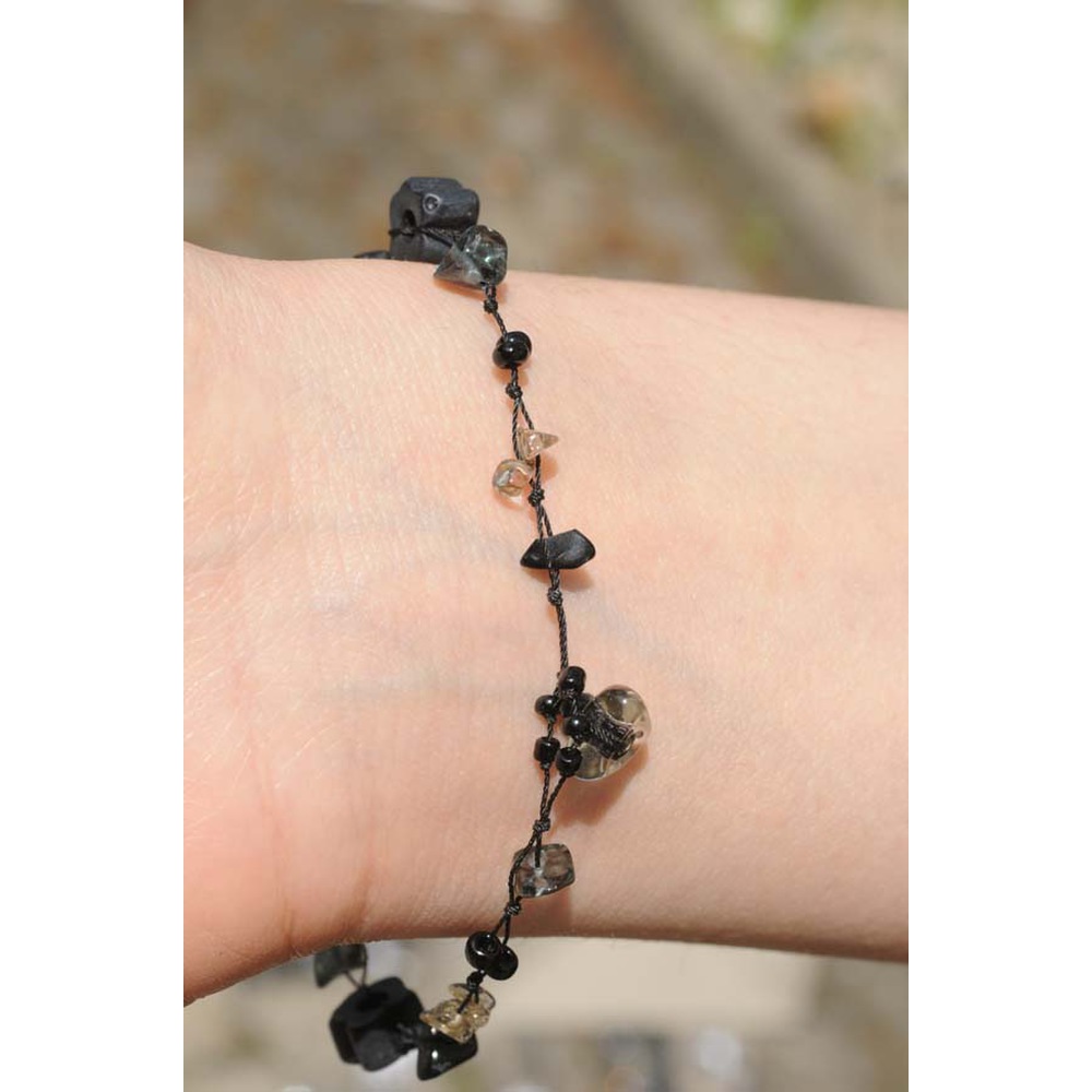 Dehnbares Perlenarmband SMOKE, schwarz