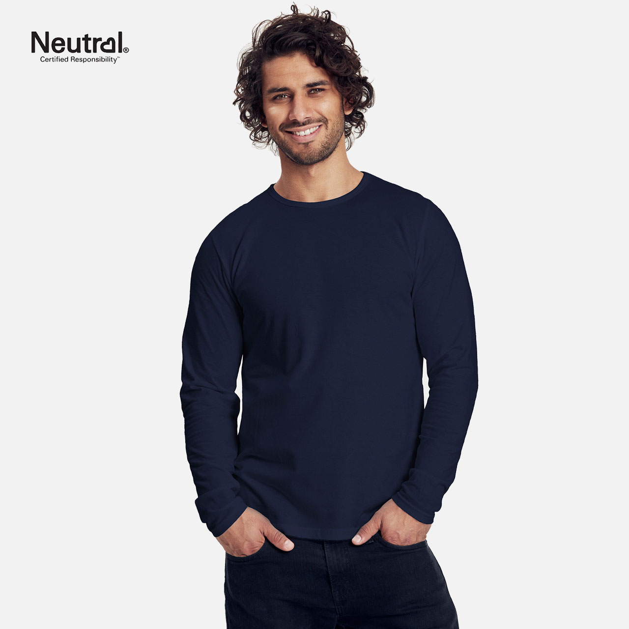 Doppelpack Mens Long Sleeve Shirt - Bio Baumwolle - Weiss / Navy XL Weiss / Navy