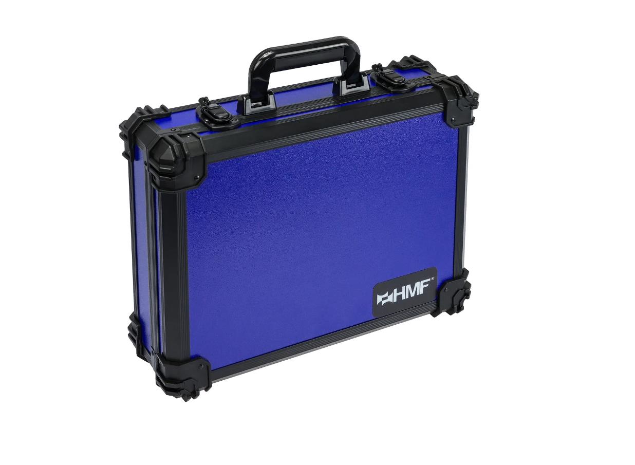 Koffer, Werkzeugkoffer, Blue case, Aluminiumrahmen, HMF-Logo